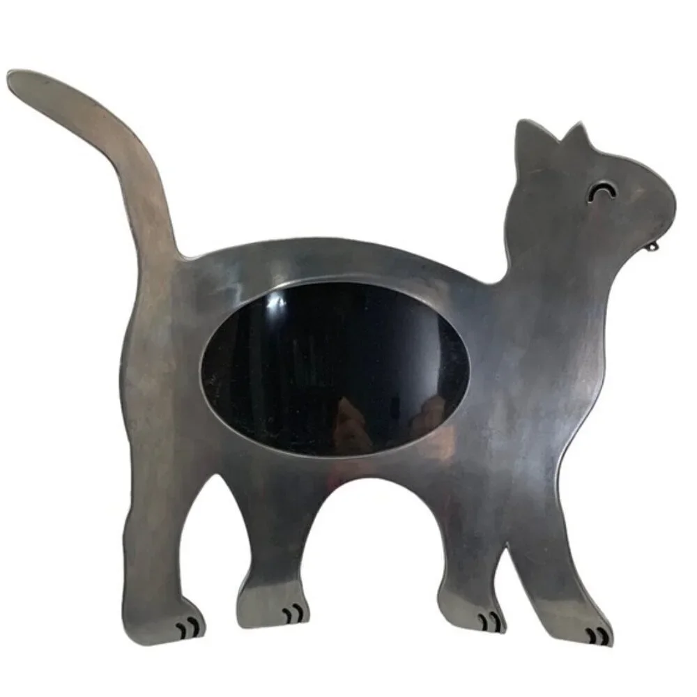 Cat Photo Frame Large Metal Freestanding Curved Large 11” Table Decor Silver 4x6
